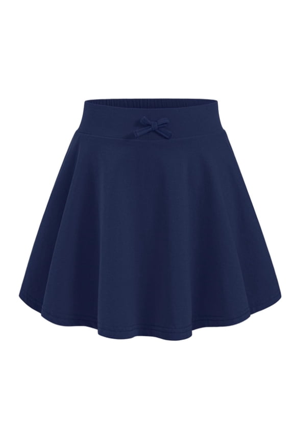 Toddler Girls Bow Accent Skater Skirt Solid Elastic Waist A Line Soft Daily Skirt ,Navy