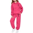 thumbnail image 1 of Byoo Toddler Girls Bow Print Outfit Sets Kangaroo Pocket Hoodie Shirt Sweatpants Tracksuit Set Casual Fashion 2pc Outfit, 1 of 6