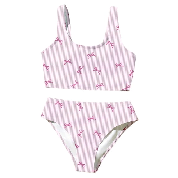 Byoo Toddler Girls Bow Print Two-Piece Swimsuit Crop Top with Matching Bottoms UV Protection Soft Bikini Rash Guard