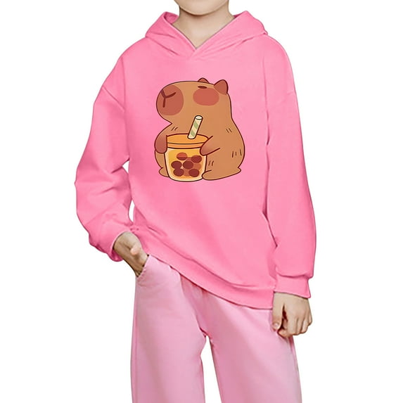 Byoo Toddler Girls Cartoon Capybara Hoodie Cute Lightweight Long Sleeve Hooded Sweatshirt