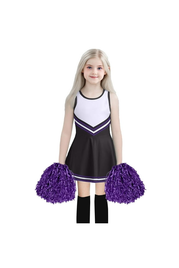 Toddler Girls Cheerleading Outfit Set Sleeveless V-Stripe Role Playing Dress Children Dance Soft 1PC Clothes