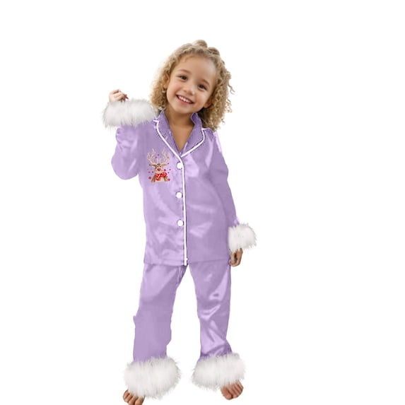 Byoo Toddler Girls Christmas Pajama Set Reindeer Print Button Down Long Sleeve Top Pants 2PC Pj's Xmas Soft Sleepwear
