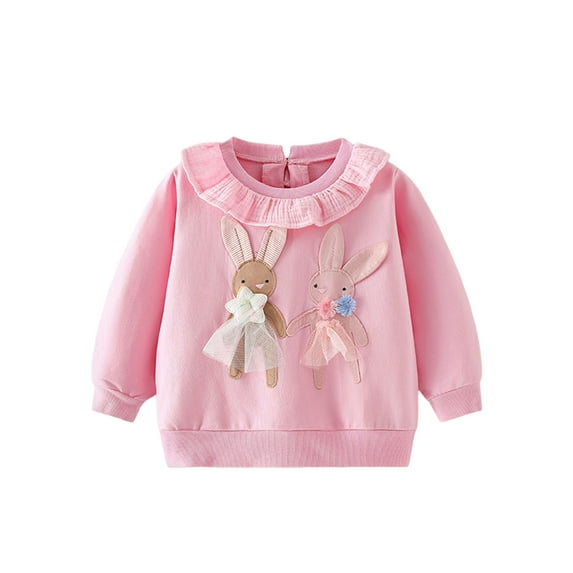 Byoo Toddler Girls Cute Sweatshirt Animal Rabbit Print Long Sleeve Pullover Top for Kids Soft Casual Sweatshirts, Pink