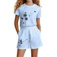 thumbnail image 1 of Byoo Toddler Girls Dandelion Butterfly Print Outfit Set Short Sleeve Round Neck Tee Shirt Shorts Cloth Set Comfortable Sets, 1 of 4