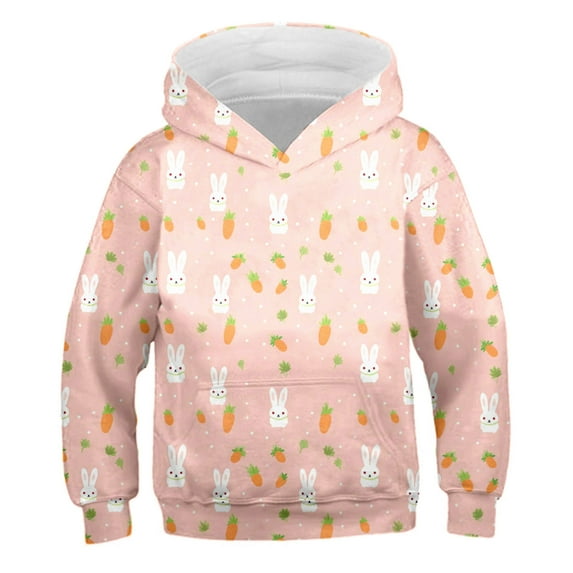 Byoo Toddler Girls' Easter Hooded Sweatshirt Bunny Rabbit Printed Pullover Top Hoodie Sweatshirt,Pink