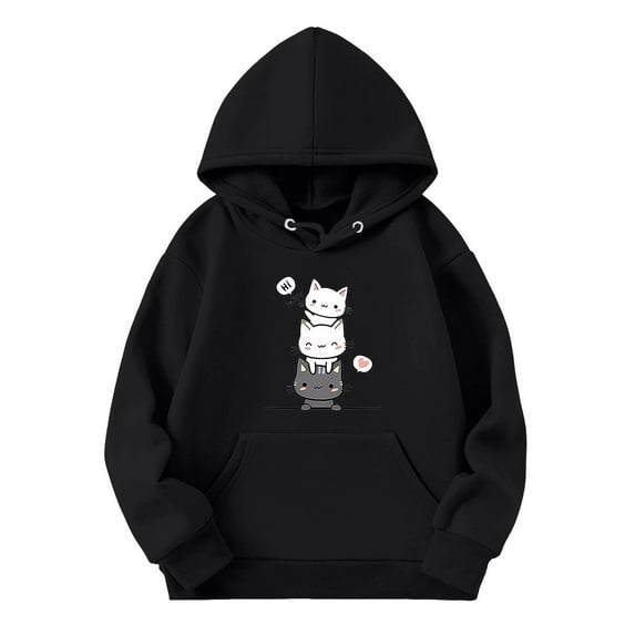 Byoo Toddler Girls Fall Hoodie Cartoon Cat Print Hooded Sweatshirt Casual Sports Hoodies