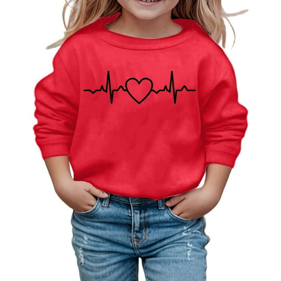 Byoo Toddler Girls Graphic Sweatshirt Heartbeat Print Long Sleeve Pullover Sweatshirts