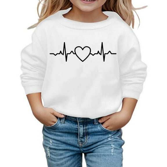 Byoo Toddler Girls Graphic Sweatshirt Heartbeat Print Long Sleeve Pullover Sweatshirts
