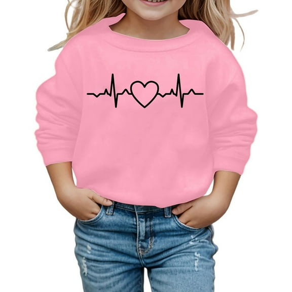 Byoo Toddler Girls Graphic Sweatshirt Heartbeat Print Long Sleeve Pullover Sweatshirts