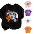 thumbnail image 1 of Byoo Toddler Girls Halloween Short‑Sleeve T‑Shirt Skeleton Pumpkin Ghost Potion Graphic T‑Shirts Fall Tee Shirt, 1 of 4