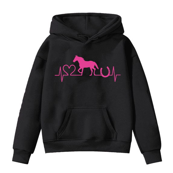 Byoo Toddler Girls Horse Print Hoodie Casual Sports Pullover Hooded Sweatshirt with Pocket