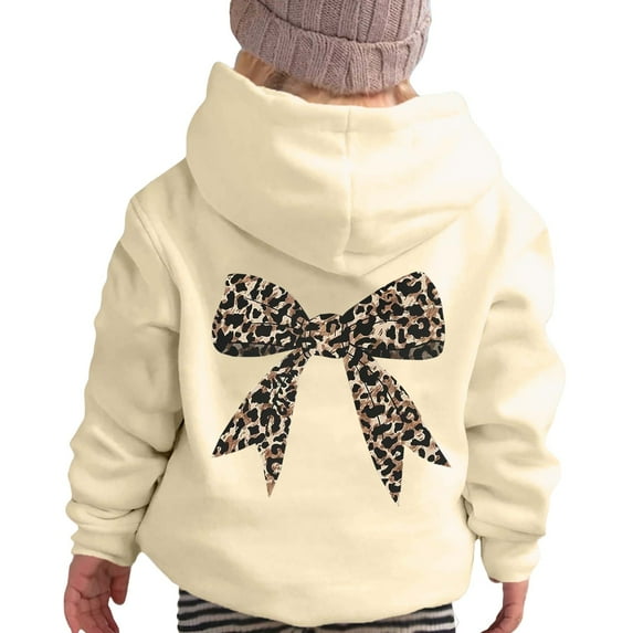 Byoo Toddler Girls Leopard Bow Graphic Hoodie Long Sleeve Relaxed Fit Sweatshirt with Pocket Casual Loose Fit Sweatshirts for Kids,3-4T