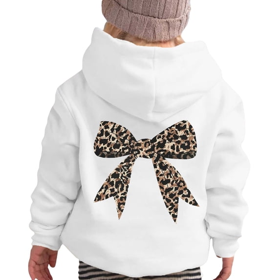 Byoo Toddler Girls Leopard Bow Graphic Hoodie Long Sleeve Relaxed Fit Sweatshirt with Pocket Casual Loose Fit Sweatshirts for Kids,3-4T