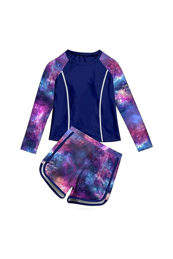 Toddler Girls' Leopard Print 2 Piece Rash Guard Set Long Sleeve UPF 50+ Swimwear For Kids,Purple