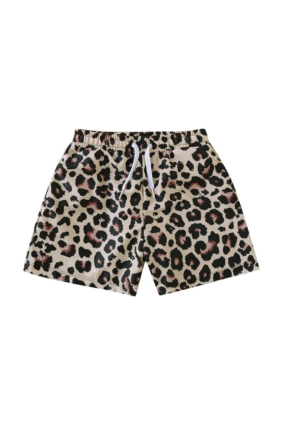 Toddler Girls Leopard Print Beach Shorts Elastic Waist Drawstring Bottoms Trunks Relaxed Board Shorts