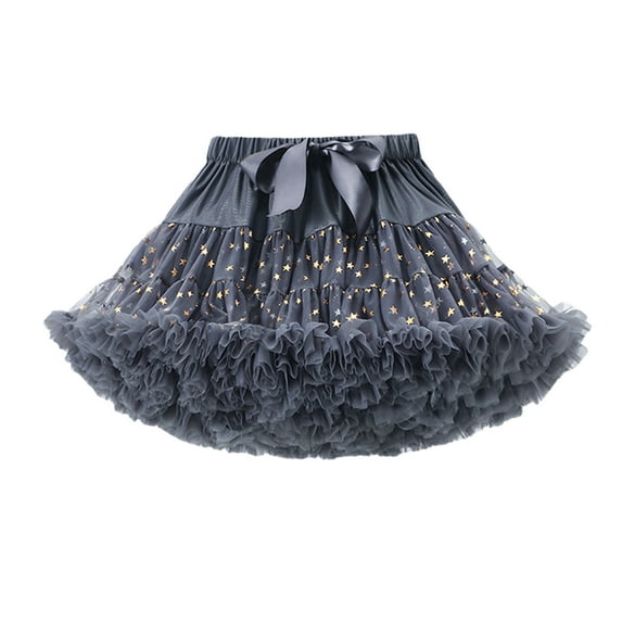 Byoo Toddler Girls Mesh Tutu Skirt Soft Carnival Solid Color A-Line Puffy Mini Skirts for Kids Lightweight Dance Skirt Dark Gray