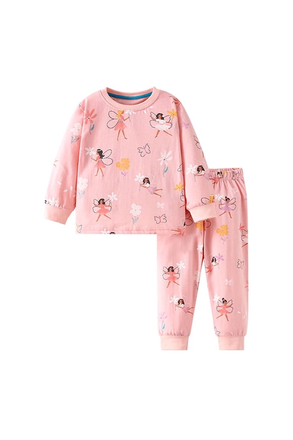Toddler Girls Outfits Cartoon Fairy Print Long Sleeve Sweatshirt Sweatpants Sets Cute Casual 2 Pc Outfits