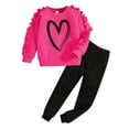 thumbnail image 1 of Byoo Toddler Girls Outfits Ribbed Heart Graphic Ruffles Pullover Top Leggings Clothes Set Comfortable Tracksuit Sets, 1 of 9