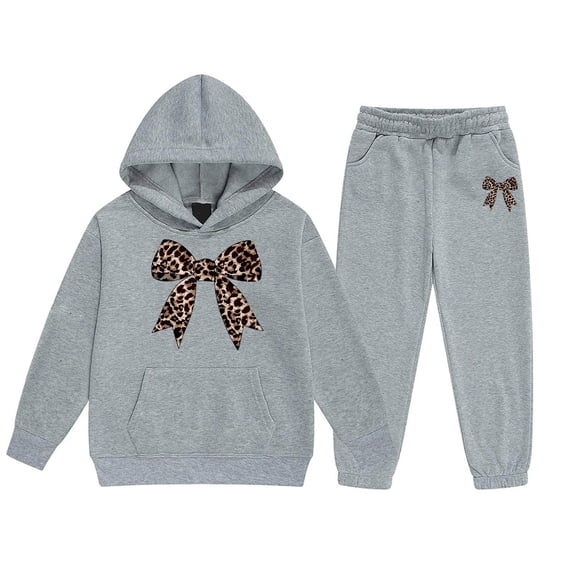 Byoo Toddler Girls Outfits Set Bow Print Hoodie Sweatshirt Sweatpants Outfits Warm Aactive Tracksuit Set