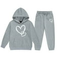 thumbnail image 1 of Byoo Toddler Girls Outfits Set Heart Graphic Hoodie Hoody Pocket Sweatshirt Jogger Sweatsuit Sets Warm Active Tracksuit Sets, 1 of 5