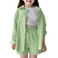 thumbnail image 1 of Byoo Toddler Girls Outfits Set Solid Color Oversized Button Down Shirt Drawstring Shorts Kids Outfit Soft Breathable Clothes Set, 1 of 9
