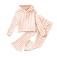 thumbnail image 1 of Byoo Toddler Girls Outfits Soft Solid Color Knit Ribbed Sweater Hoodie Sweatshirt Flared Pants 2 Piece Set Cozy Sweatsuit Sets, 1 of 9