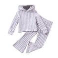 thumbnail image 1 of Byoo Toddler Girls Outfits Soft Solid Color Knit Ribbed Sweater Hoodie Sweatshirt Flared Pants 2 Piece Set Cozy Sweatsuit Sets, 1 of 9