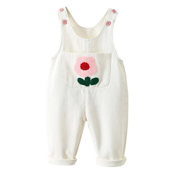 Byoo Toddler Girls Overalls Floral Embroidery Cute Denim Bodysuit Pants Kids Soft Comfortable Daily Romper Trousers