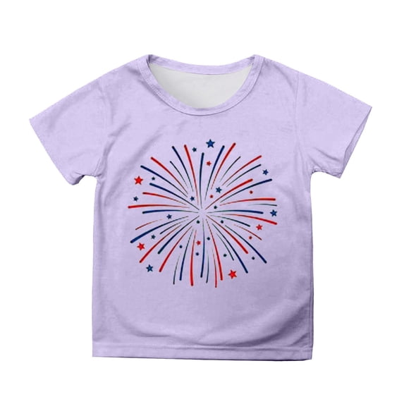 Byoo Toddler Girls' Patriotic T-Shirt Fireworks Printed Short Sleeve 4th of July T Shirts America's 250th Anniversary Tee Top, 4-5 Years