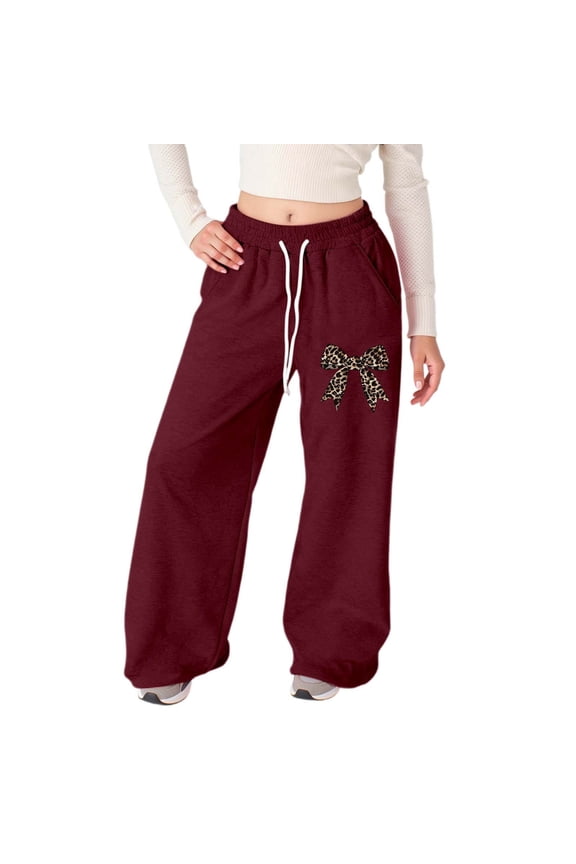 Toddler Girls Printed Jogger Pants Soft Leopard Bow Graphic Elastic Waist Trousers School Active Pants for Kids,