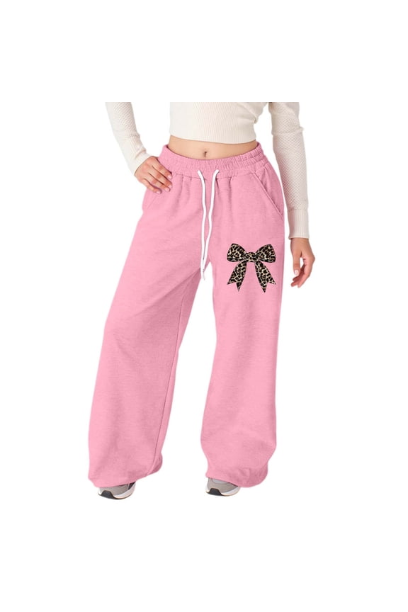 Toddler Girls Printed Jogger Pants Soft Leopard Bow Graphic Elastic Waist Trousers School Active Pants for Kids