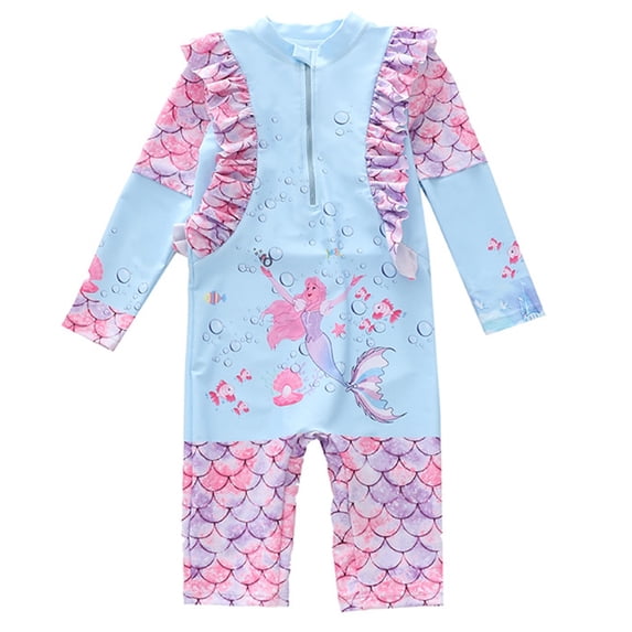 Byoo Toddler Girls Scale Print Swimsuit Ruffle Full Sleeve Zipper One Piece Swim Set Bikini Princess Bathing Suit