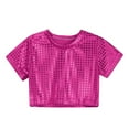 thumbnail image 1 of Byoo Toddler Girls Sequin Crop Top Solid Short Sleeve Round Neck Sparkly Party Performance Tee, 1 of 5