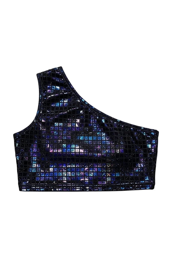 Toddler Girls Sequin One Shoulder Crop Top Casual Sleeveless Party Style Fashion Tee