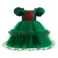 thumbnail image 1 of Byoo Toddler Girls' Sequin Square Neck Tulle Dress Puff Sleeve Tiered Dresses Kids Elegant Party Holiday Gown,Green, 1 of 9