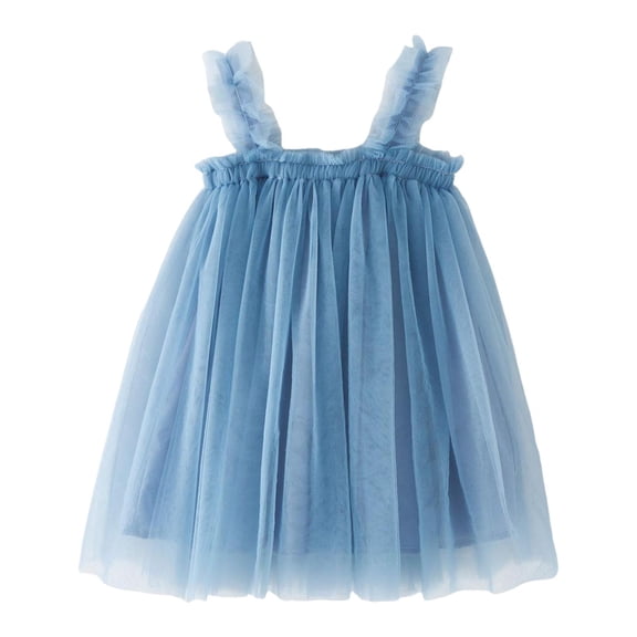 Byoo Toddler Girls Sleeveless Sundress Tulle Solid Color Spaghetti Strap Dresses Children Casual Holiday Dress