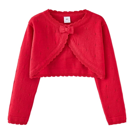 Byoo Toddler Girls Solid Color Cardigan Jacket Bow Cropped Knit Shrug Long Sleeve Basic Coat Soft Comfy Top for Kids