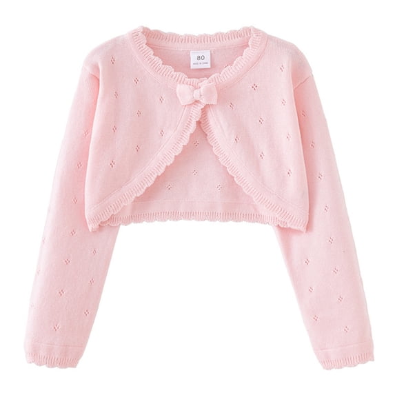 Byoo Toddler Girls Solid Color Cardigan Jacket Bow Cropped Knit Shrug Long Sleeve Basic Coat Soft Comfy Top for Kids