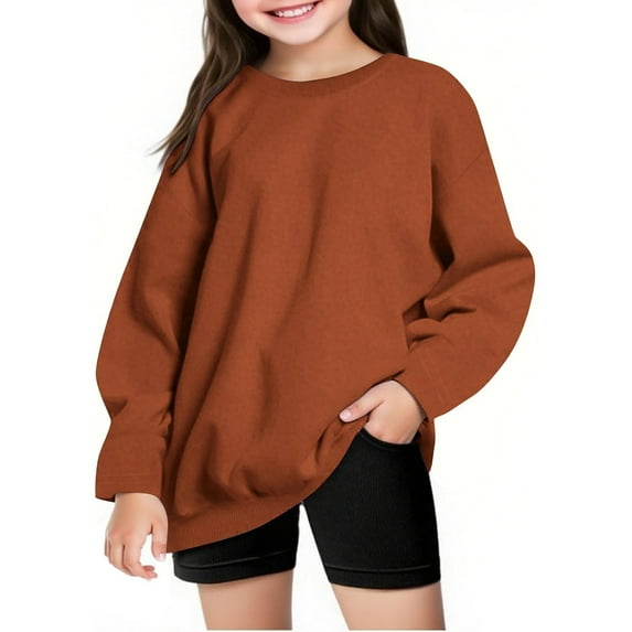 Byoo Toddler Girls Solid Sweatshirt Long Sleeve Crewneck Casual Pullover Shirt Oversized Casual Kids Sweatshirt