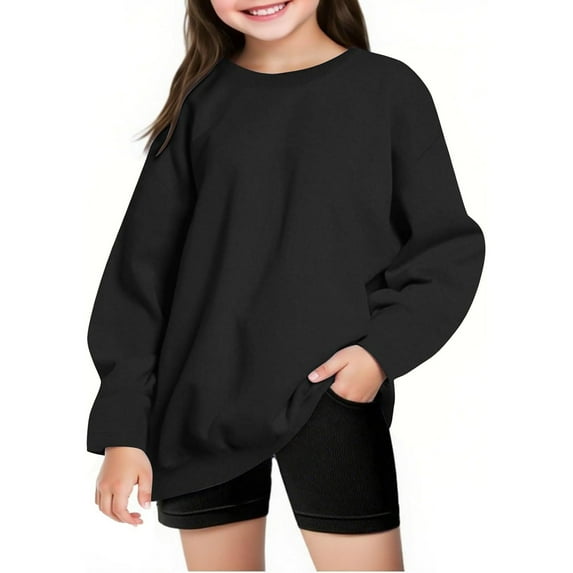Byoo Toddler Girls Solid Sweatshirt Long Sleeve Crewneck Casual Pullover Shirt Oversized Casual Kids Sweatshirt