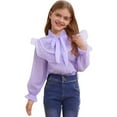 thumbnail image 1 of Byoo Toddler Girls Solid T Shirt Bow Button Down Ruffled Full Sleeve Blouses Top Kids Casual Daily Shirt, 1 of 7