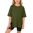 thumbnail image 1 of Byoo Toddler Girls Solid T Shirt Oversized Short Sleeve Crew Neck Side Split T-Shirt Soft Breathable Summer Pullover Top, 1 of 4