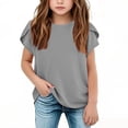 thumbnail image 1 of Byoo Toddler Girls Solid T-Shirt Ruffle Sleeve Textured Crew Neck Casual Oversized Tee Shirt Soft Breathable T Shirt, 1 of 5