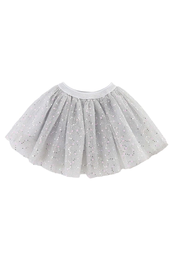 Toddler Girls' Sparkle Tulle Tutu Skirt Elastic Waistband Solid Colors Glitter Ballet Skirt Pull-On Skirts,Silver