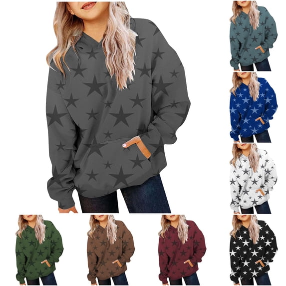 Byoo Toddler Girls' Star Allover Print Hoodie Oversize Long Sleeve Pullover Hooded Sweatshirt Kids Streetwear Tops,Grey