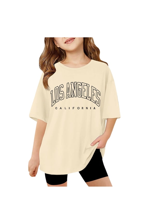 Toddler Girls Summer Loose Tee Shirt Vintage Oversize Crew Neck LA Graphic Tees Casual Daily Kids Tops