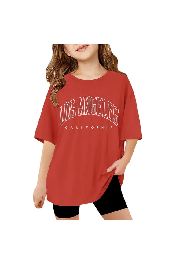 Toddler Girls Summer Loose Tee Shirt Vintage Oversize Crew Neck LA Graphic Tees Casual Daily Kids Tops