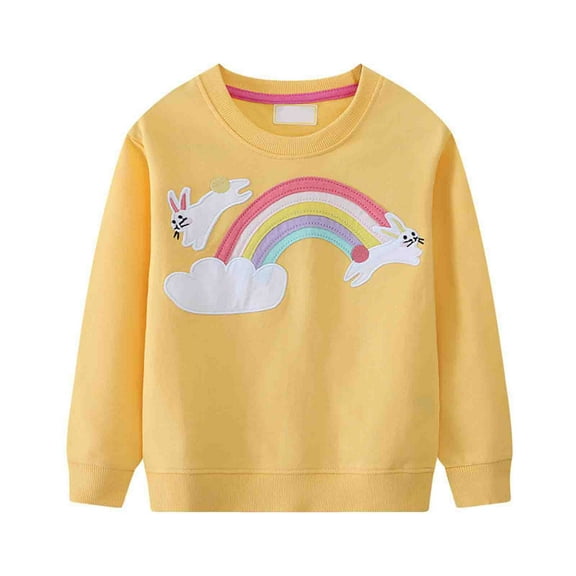 Byoo Toddler Girls Sweatshirt Rainbow Print Crew Neck Cotton Pullover Top Casual Fall Shirt
