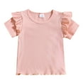 thumbnail image 1 of Byoo Toddler Girls T-Shirt Solid Color Ruffles Lettuce Trim Short Sleeved O-Neck Tee Soft Daily Baby Pullover Top, 1 of 5