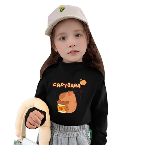 Byoo Toddler Girls Thermal T-Shirt Cartoon Capybara Long Sleeve High Neck Warm Undershirt